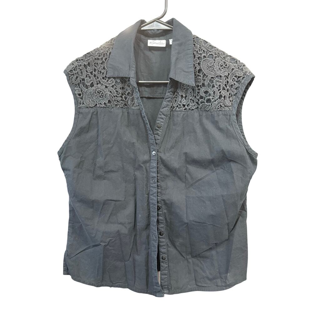 Black Lace Button Up Sleeveless - Kim Rogers - PL
